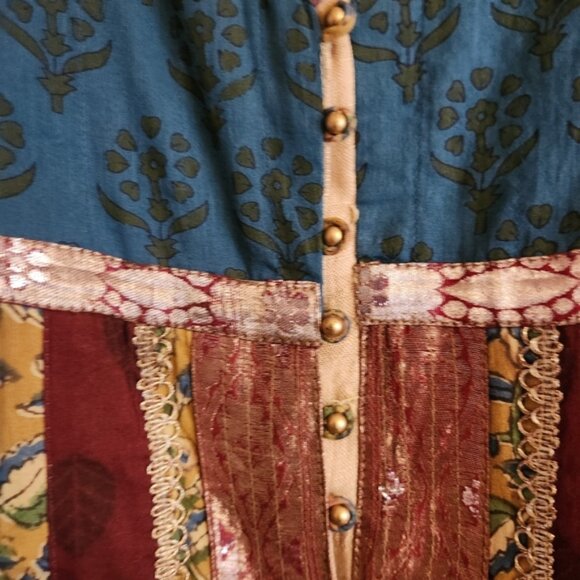 Vintage J Peterman Co. Long Sleeve Maxi Dress Embroidered Blue Gold 12 - Picture 11 of 15